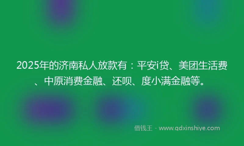 2025年的济南私人放款有：平安i贷、美团生活费、中原消费金融、还呗、度小满金融等。