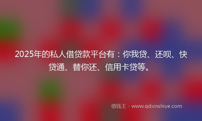 2025年的私人借贷款平台有：你我贷、还呗、快贷通、替你还、信用卡贷等。