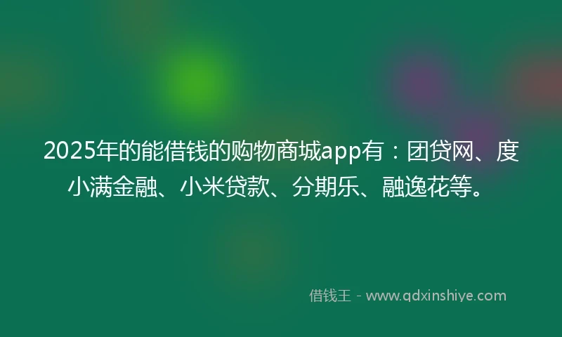 2025年的能借钱的购物商城app有：团贷网、度小满金融、小米贷款、分期乐、融逸花等。