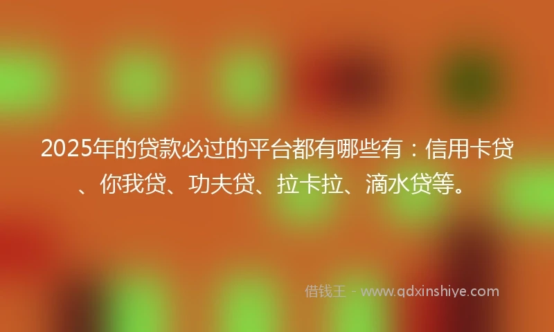 2025年的贷款必过的平台都有哪些有：信用卡贷、你我贷、功夫贷、拉卡拉、滴水贷等。