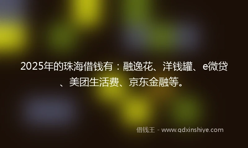 2025年的珠海借钱有：融逸花、洋钱罐、e微贷、美团生活费、京东金融等。