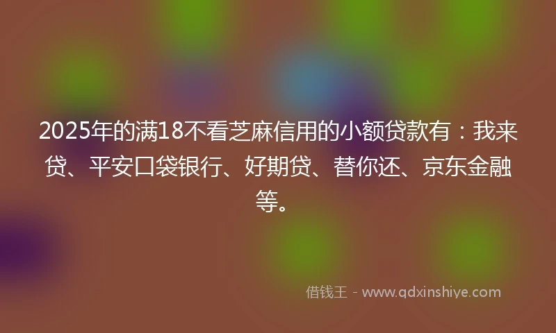 2025年的满18不看芝麻信用的小额贷款有：我来贷、平安口袋银行、好期贷、替你还、京东金融等。