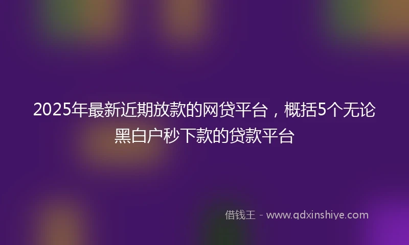 2025年最新近期放款的网贷平台,概括5个无论黑白户秒下款的贷款平台