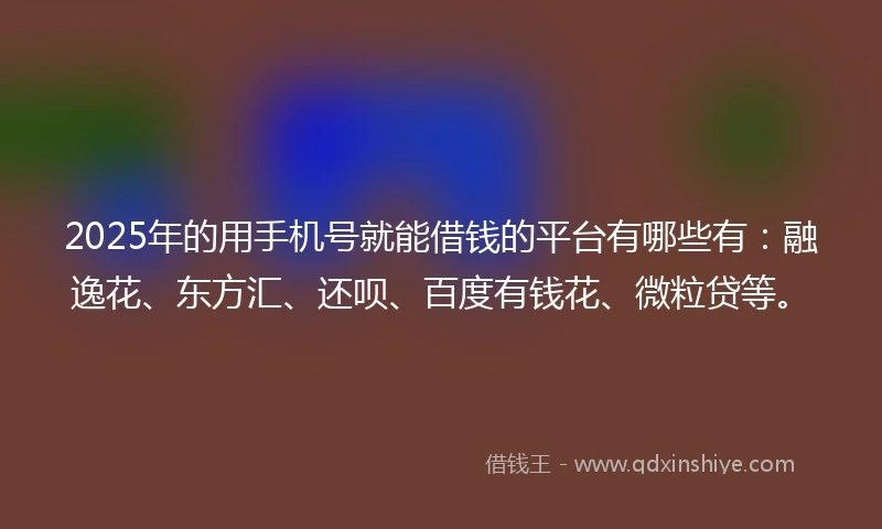 2025年的用手机号就能借钱的平台有哪些有：融逸花、东方汇、还呗、百度有钱花、微粒贷等。