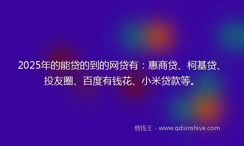 2025年的能贷的到的网贷有：惠商贷、柯基贷、投友圈、百度有钱花、小米贷款等。