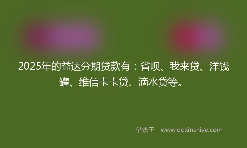 2025年的益达分期贷款有：省呗、我来贷、洋钱罐、维信卡卡贷、滴水贷等。