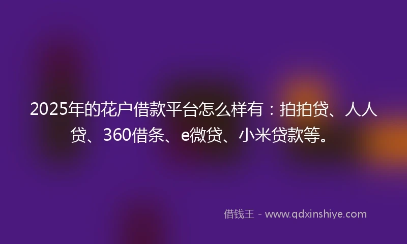 2025年的花户借款平台怎么样有：拍拍贷、人人贷、360借条、e微贷、小米贷款等。