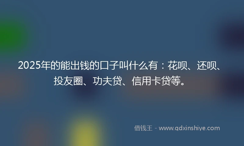 2025年的能出钱的口子叫什么有:花呗、还呗、投友圈、功夫贷、信用卡贷等。