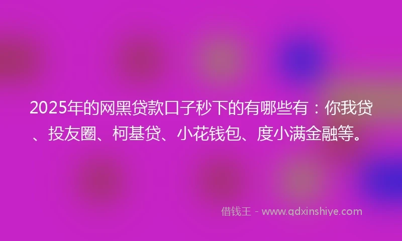 2025年的网黑贷款口子秒下的有哪些有：你我贷、投友圈、柯基贷、小花钱包、度小满金融等。