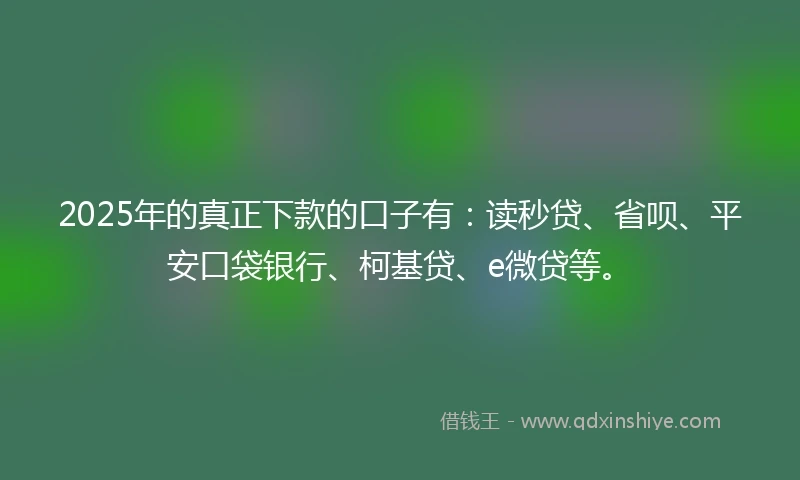 2025年的真正下款的口子有：读秒贷、省呗、平安口袋银行、柯基贷、e微贷等。