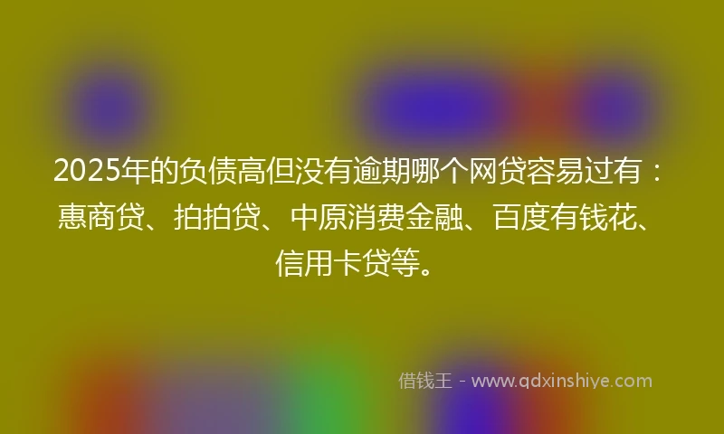 2025年的负债高但没有逾期哪个网贷容易过有：惠商贷、拍拍贷、中原消费金融、百度有钱花、信用卡贷等。