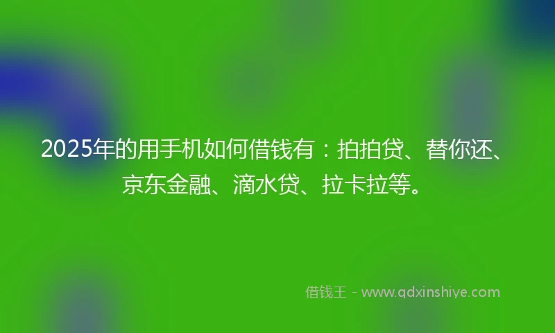 2025年的用手机如何借钱有：拍拍贷、替你还、京东金融、滴水贷、拉卡拉等。