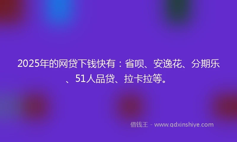 2025年的网贷下钱快有：省呗、安逸花、分期乐、51人品贷、拉卡拉等。