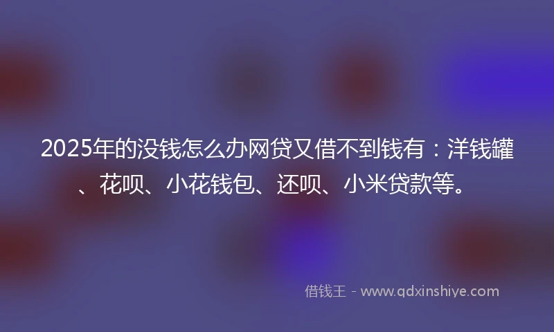 2025年的没钱怎么办网贷又借不到钱有：洋钱罐、花呗、小花钱包、还呗、小米贷款等。