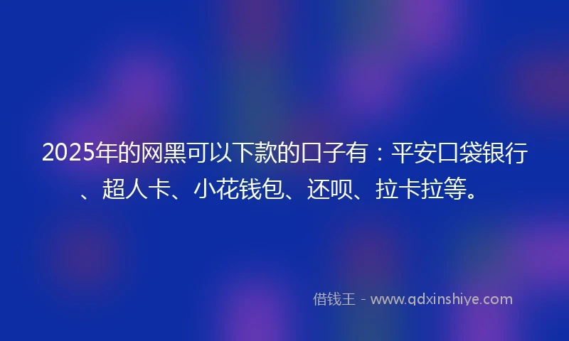 2025年的网黑可以下款的口子有：平安口袋银行、超人卡、小花钱包、还呗、拉卡拉等。