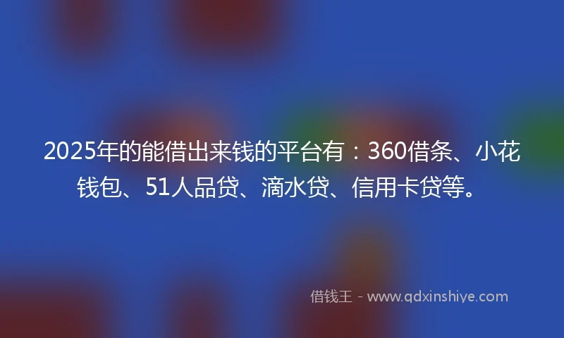 2025年的能借出来钱的平台有：360借条、小花钱包、51人品贷、滴水贷、信用卡贷等。
