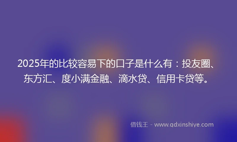 2025年的比较容易下的口子是什么有：投友圈、东方汇、度小满金融、滴水贷、信用卡贷等。
