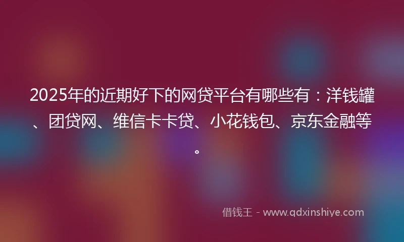 2025年的近期好下的网贷平台有哪些有：洋钱罐、团贷网、维信卡卡贷、小花钱包、京东金融等。