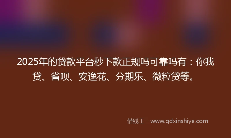 2025年的贷款平台秒下款正规吗可靠吗有：你我贷、省呗、安逸花、分期乐、微粒贷等。
