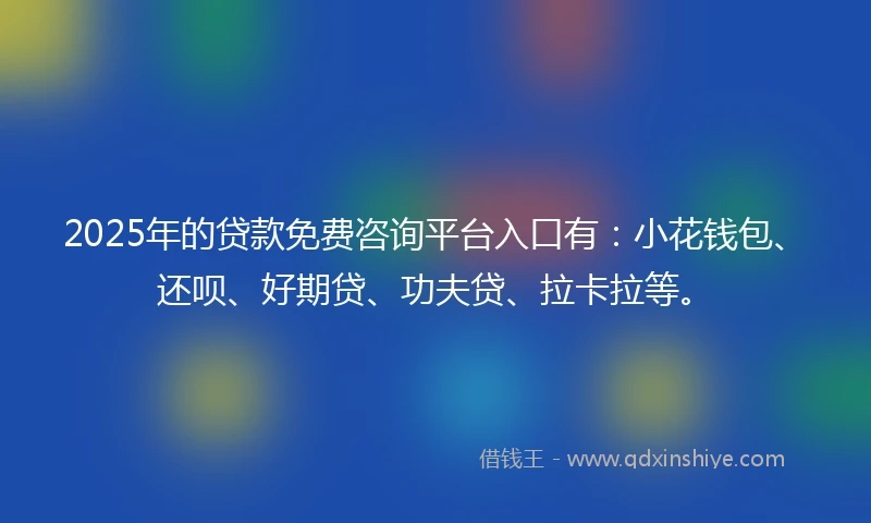 2025年的贷款免费咨询平台入口有：小花钱包、还呗、好期贷、功夫贷、拉卡拉等。