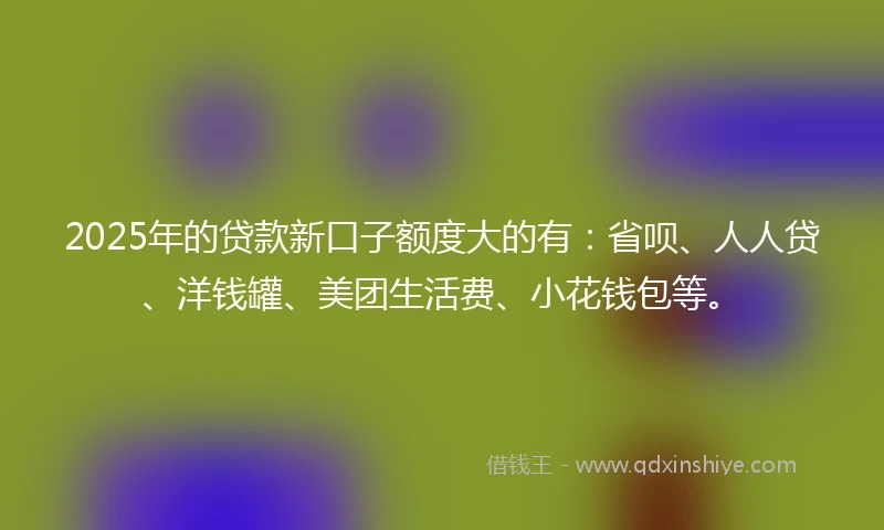 2025年的贷款新口子额度大的有：省呗、人人贷、洋钱罐、美团生活费、小花钱包等。