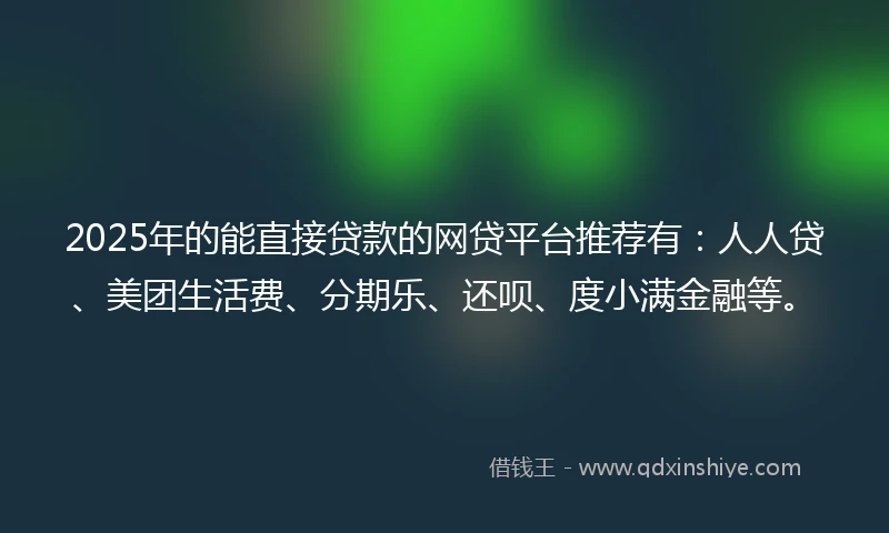 2025年的能直接贷款的网贷平台推荐有：人人贷、美团生活费、分期乐、还呗、度小满金融等。