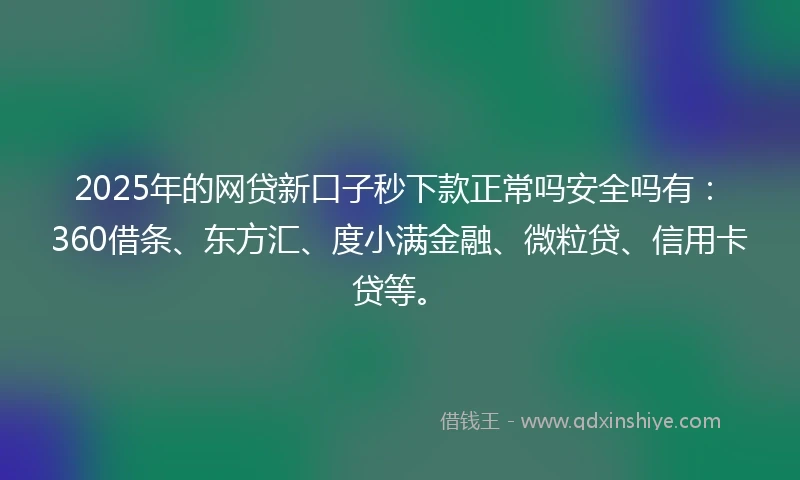2025年的网贷新口子秒下款正常吗安全吗有：360借条、东方汇、度小满金融、微粒贷、信用卡贷等。