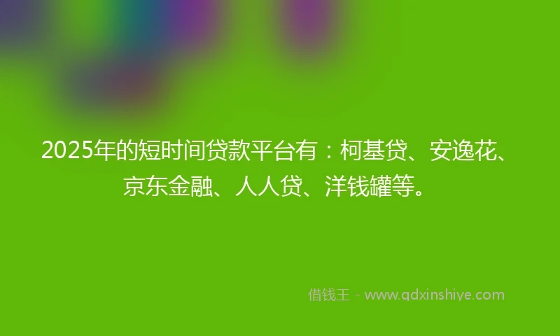 2025年的短时间贷款平台有：柯基贷、安逸花、京东金融、人人贷、洋钱罐等。