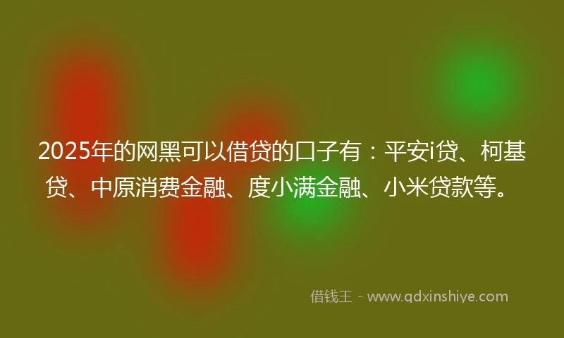 2025年的网黑可以借贷的口子有：平安i贷、柯基贷、中原消费金融、度小满金融、小米贷款等。