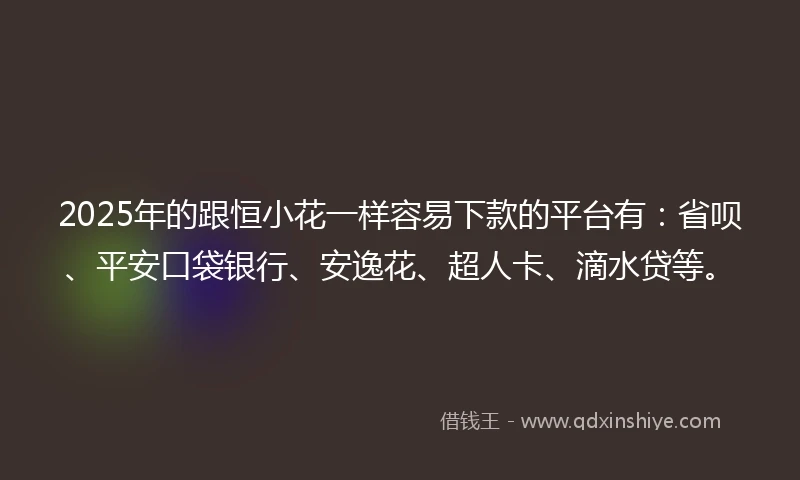 2025年的跟恒小花一样容易下款的平台有：省呗、平安口袋银行、安逸花、超人卡、滴水贷等。