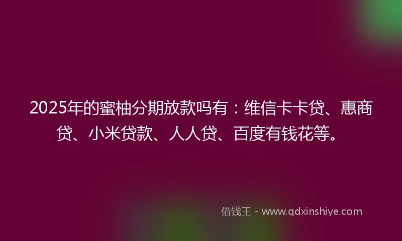 2025年的蜜柚分期放款吗有：维信卡卡贷、惠商贷、小米贷款、人人贷、百度有钱花等。