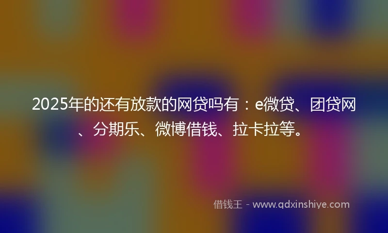 2025年的还有放款的网贷吗有：e微贷、团贷网、分期乐、微博借钱、拉卡拉等。