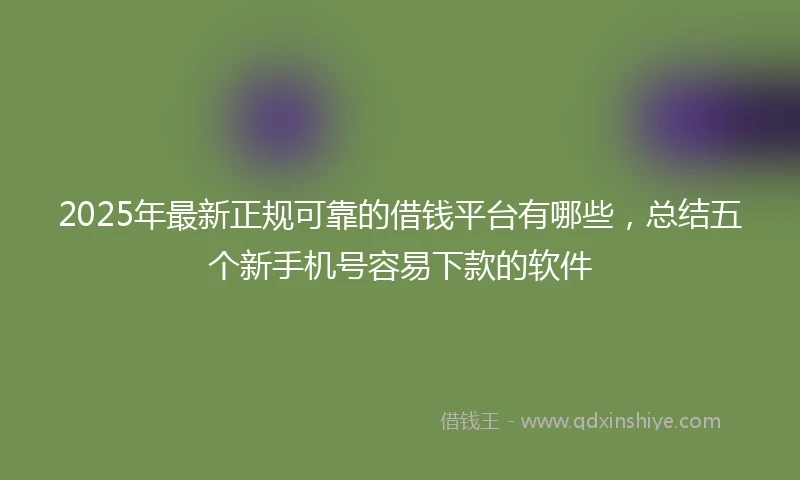 2025年最新正规可靠的借钱平台有哪些，总结五个新手机号容易下款的软件