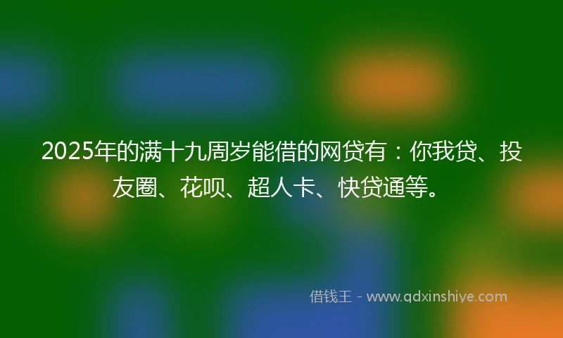 2025年的满十九周岁能借的网贷有：你我贷、投友圈、花呗、超人卡、快贷通等。