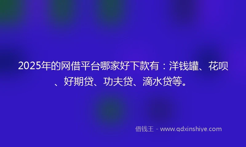 2025年的网借平台哪家好下款有：洋钱罐、花呗、好期贷、功夫贷、滴水贷等。