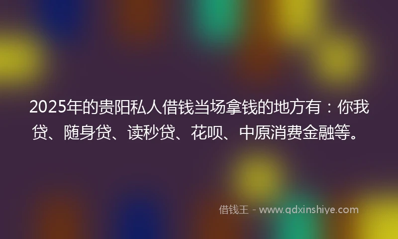 2025年的贵阳私人借钱当场拿钱的地方有：你我贷、随身贷、读秒贷、花呗、中原消费金融等。
