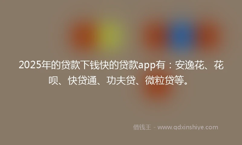 2025年的贷款下钱快的贷款app有：安逸花、花呗、快贷通、功夫贷、微粒贷等。