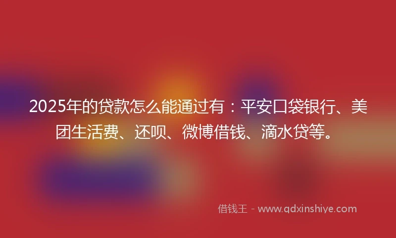 2025年的贷款怎么能通过有:平安口袋银行、美团生活费、还呗、微博借钱、滴水贷等。