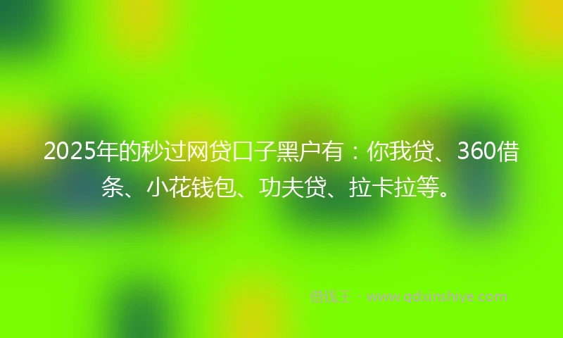 2025年的秒过网贷口子黑户有：你我贷、360借条、小花钱包、功夫贷、拉卡拉等。
