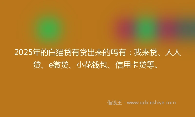 2025年的白猫贷有贷出来的吗有：我来贷、人人贷、e微贷、小花钱包、信用卡贷等。