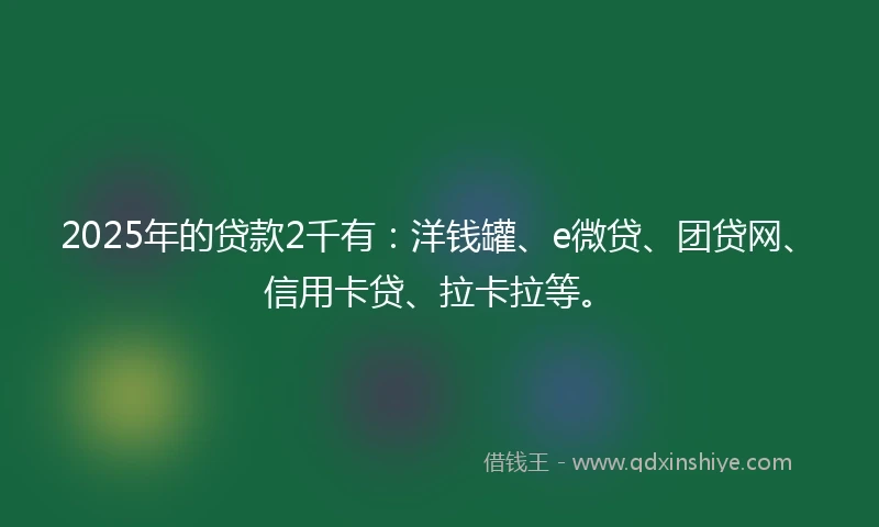 2025年的贷款2千有：洋钱罐、e微贷、团贷网、信用卡贷、拉卡拉等。