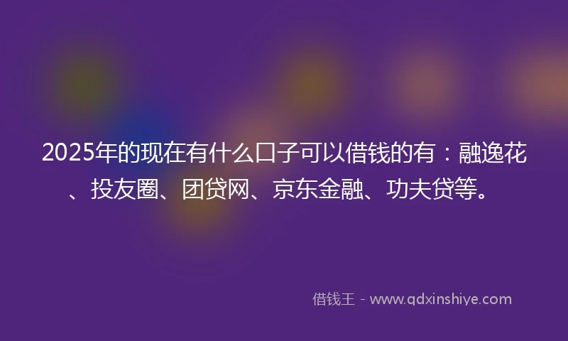 2025年的现在有什么口子可以借钱的有：融逸花、投友圈、团贷网、京东金融、功夫贷等。