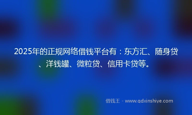 2025年的正规网络借钱平台有：东方汇、随身贷、洋钱罐、微粒贷、信用卡贷等。