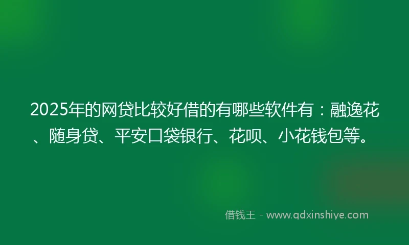 2025年的网贷比较好借的有哪些软件有：融逸花、随身贷、平安口袋银行、花呗、小花钱包等。