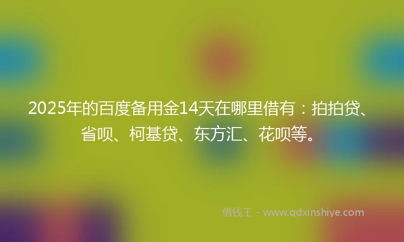 2025年的百度备用金14天在哪里借有：拍拍贷、省呗、柯基贷、东方汇、花呗等。