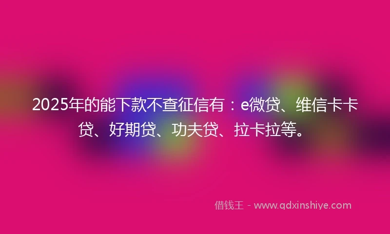 2025年的能下款不查征信有：e微贷、维信卡卡贷、好期贷、功夫贷、拉卡拉等。