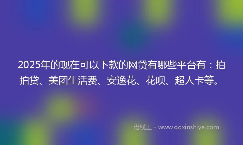 2025年的现在可以下款的网贷有哪些平台有：拍拍贷、美团生活费、安逸花、花呗、超人卡等。