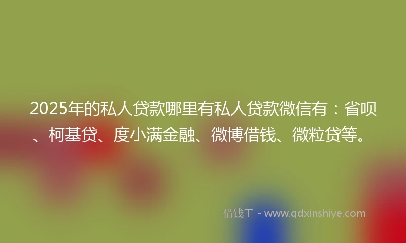 2025年的私人贷款哪里有私人贷款微信有：省呗、柯基贷、度小满金融、微博借钱、微粒贷等。