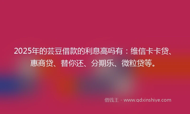 2025年的芸豆借款的利息高吗有：维信卡卡贷、惠商贷、替你还、分期乐、微粒贷等。