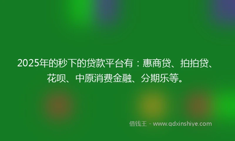 2025年的秒下的贷款平台有：惠商贷、拍拍贷、花呗、中原消费金融、分期乐等。